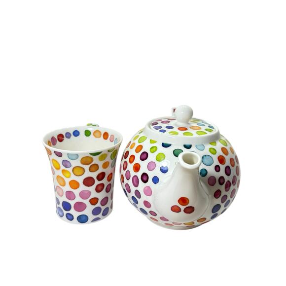 Dunoon “Hot Spots” Teapot (5”) & Mug Set Caroline Bessey Fine Bone China England - Picture 5 of 9